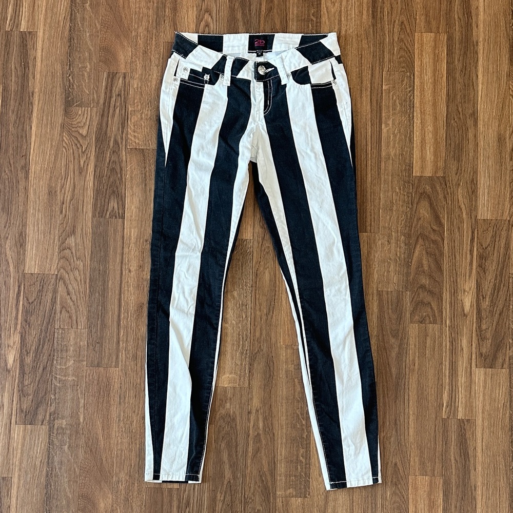 Bebe Black White Striped Jeans